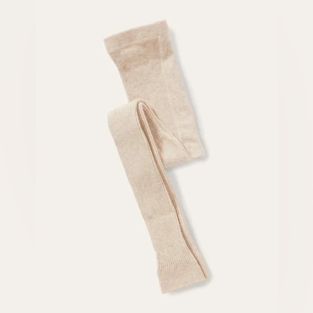 Mini Boden Ribbed Footless Tights Oatmeal Marl Gold Trim Girls 11-12